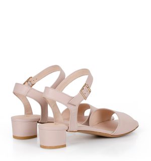ESTERA - sandałki na niskim obcasie, pudrowy róż - obrazek 3