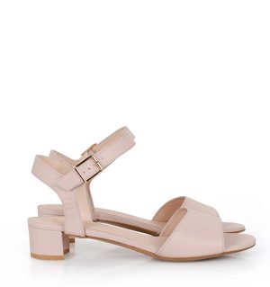 ESTERA - sandałki na niskim obcasie, pudrowy róż - obrazek 6