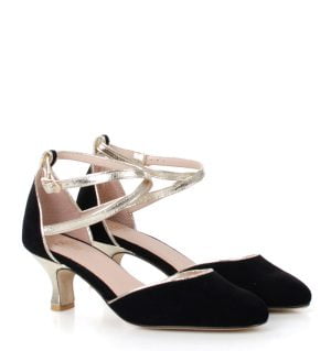 CARMEN - czarne czółenka do tańca ze złotą lamówką - obrazek 2