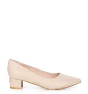 WERONICA - Czółenka beżowe licowe niski obcas - obrazek 2