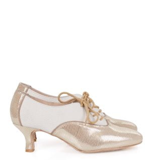 PILAR - Złote buty treningowe do tańca, kremowa wstawka - obrazek 2