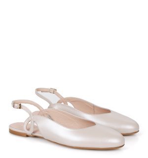 NELL - beżowe perłowe baleriny z okrągłym noskiem - obrazek 2