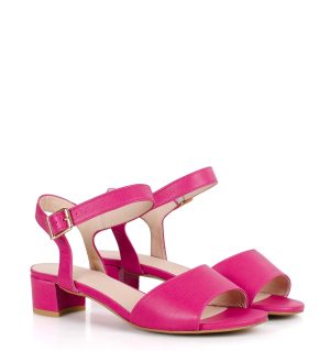 ESTERA - różowe sandałki na niskim obcasie - obrazek 3