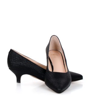 JESSICA - Błyszczące, czarne czółenka na niskim obcasie - obrazek 5