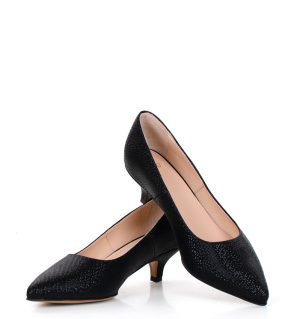 JESSICA - Błyszczące, czarne czółenka na niskim obcasie - obrazek 6