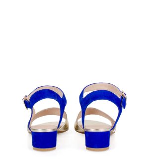 ESTERA - złoto niebieskie sandałki na niskim - obrazek 5