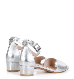 GINA - srebrne sandałki skóra licowa - obrazek 4