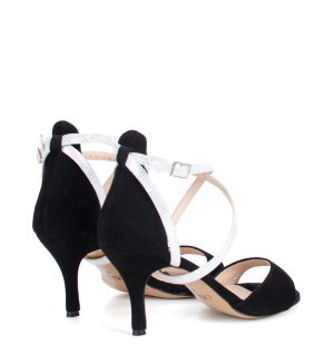 IVONA - Czarne sandały na szpilce ze srebrnymi paskami - obrazek 3