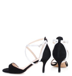 IVONA - Czarne sandały na szpilce ze srebrnymi paskami - obrazek 5