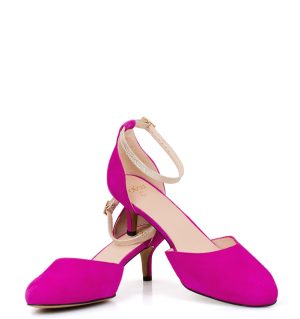 LINDA - Różowe zamszowe szpilki z paskiem - obrazek 5