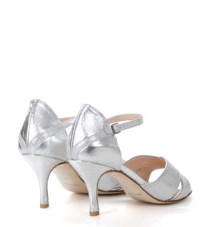 EVA - Srebrne sandałki do tańca na średniej szpilce - obrazek 4