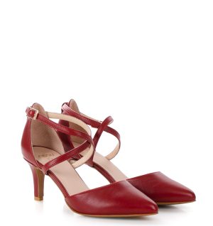 REBEKA - Czółenka czerwone na niskiej szpilce - obrazek 2