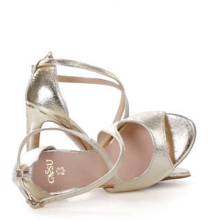 SANSEI- Złote Sandałki na szpilce - obrazek 4