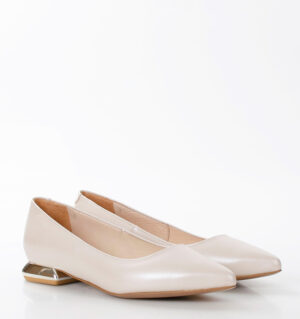 KORA - beżowe baleriny perłowa skóra na płaskim obcasie - obrazek 2