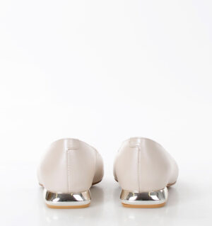 KORA - beżowe baleriny perłowa skóra na płaskim obcasie - obrazek 4