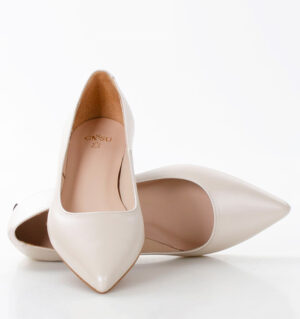 KORA - beżowe baleriny perłowa skóra na płaskim obcasie - obrazek 6