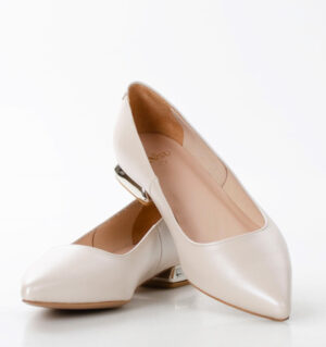 KORA - beżowe baleriny perłowa skóra na płaskim obcasie - obrazek 5