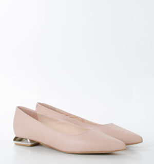 KORA - jasnoróżowe baleriny licowa skóra na płaskim obcasie - obrazek 3