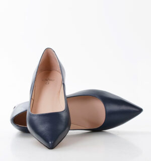 KORA - Ciemno granatowe baleriny licowa skóra na płaskim obcasie - obrazek 5