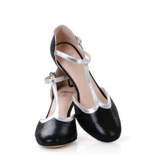 PENELOPE - czarne czółenka do tańca srebrna lamówka - obrazek 3