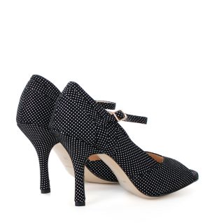 GISELLE - czarne sandałki w białe kropki do tańca - obrazek 3