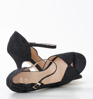 GISELLE - czarne sandałki w białe kropki do tańca - obrazek 6