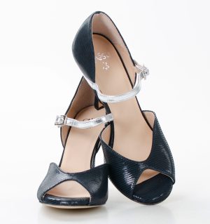 LOURDES - Ciemnogranatowe sandałki do tańca ze srebrnym paskiem - obrazek 5