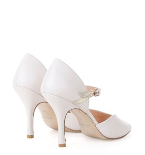 LOURDES - Jasnobeżowe sandałki do tańca ze złotym paskiem - obrazek 2