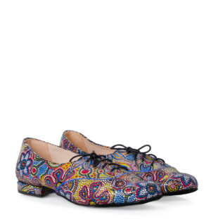 FLORES - buty na płaskim obcasie do ćwiczeń tanecznych, niebieskie kwiaty - obrazek 2