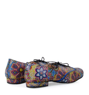 FLORES - buty na płaskim obcasie do ćwiczeń tanecznych, niebieskie kwiaty - obrazek 3