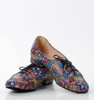 FLORES - buty na płaskim obcasie do ćwiczeń tanecznych, niebieskie kwiaty - obrazek 5