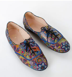 FLORES - buty na płaskim obcasie do ćwiczeń tanecznych, niebieskie kwiaty - obrazek 4