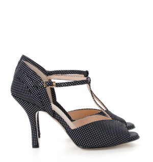 SOLEDAD- czarne sandałki w białe kropki do tańca - obrazek 2