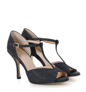 SOLEDAD- czarne sandałki w białe kropki do tańca - obrazek 3