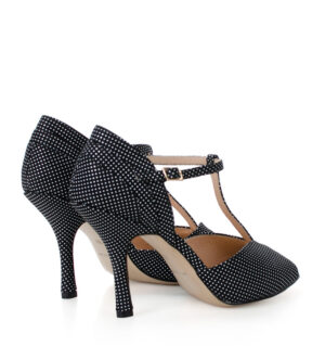 SOLEDAD- czarne sandałki w białe kropki do tańca - obrazek 4