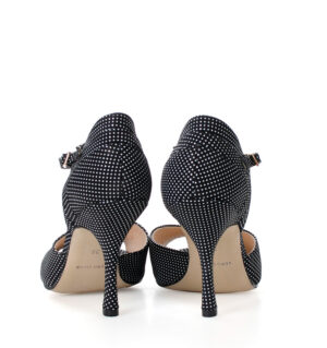 SOLEDAD- czarne sandałki w białe kropki do tańca - obrazek 5