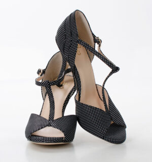 SOLEDAD- czarne sandałki w białe kropki do tańca - obrazek 7